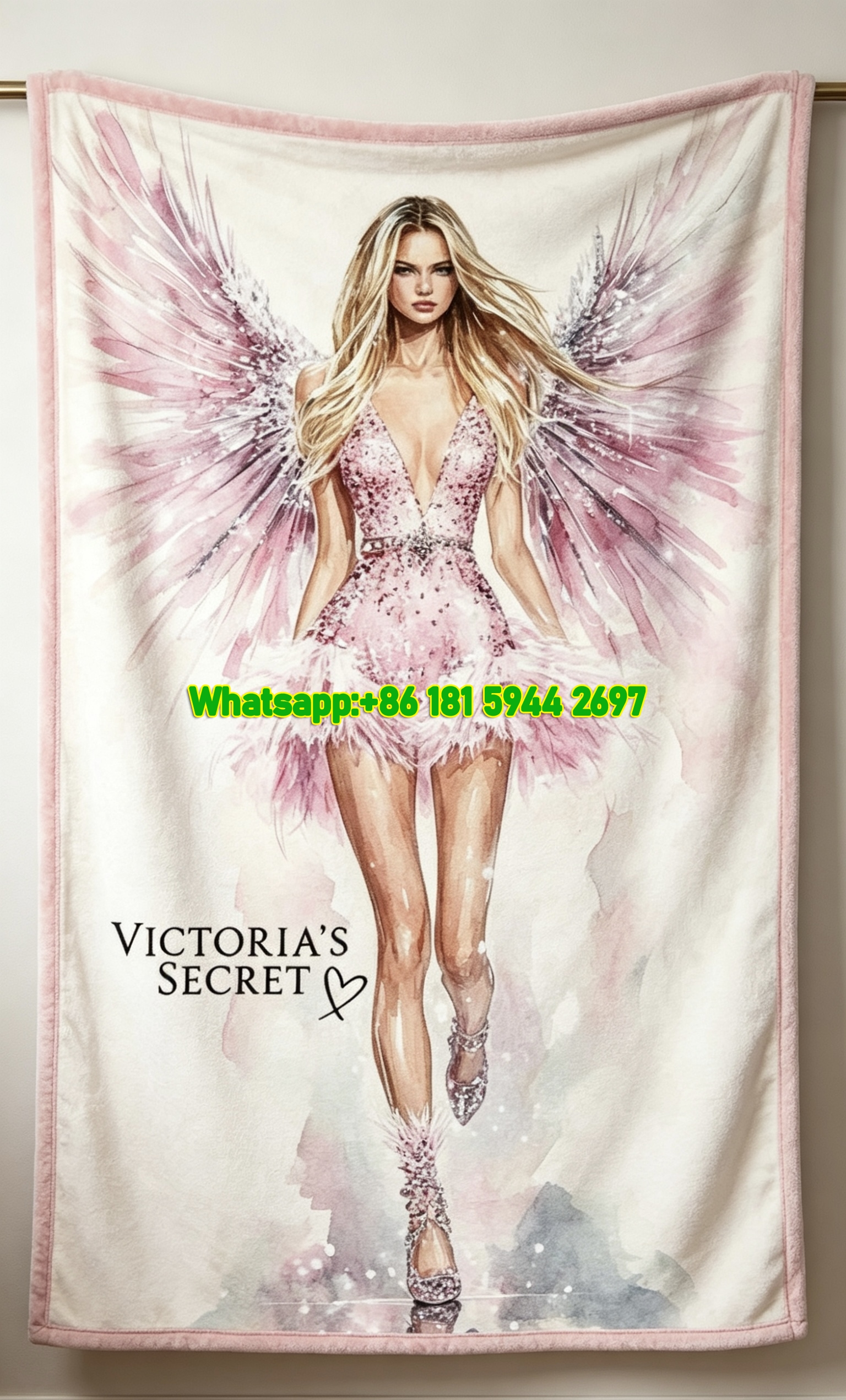 Victoria's Secret Pink Angel Watercolor Flannel Fleece Throw Blanket V178